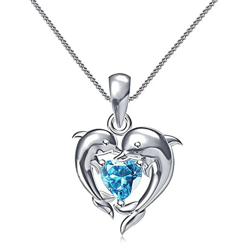 Dolphin Couple Heart Necklace